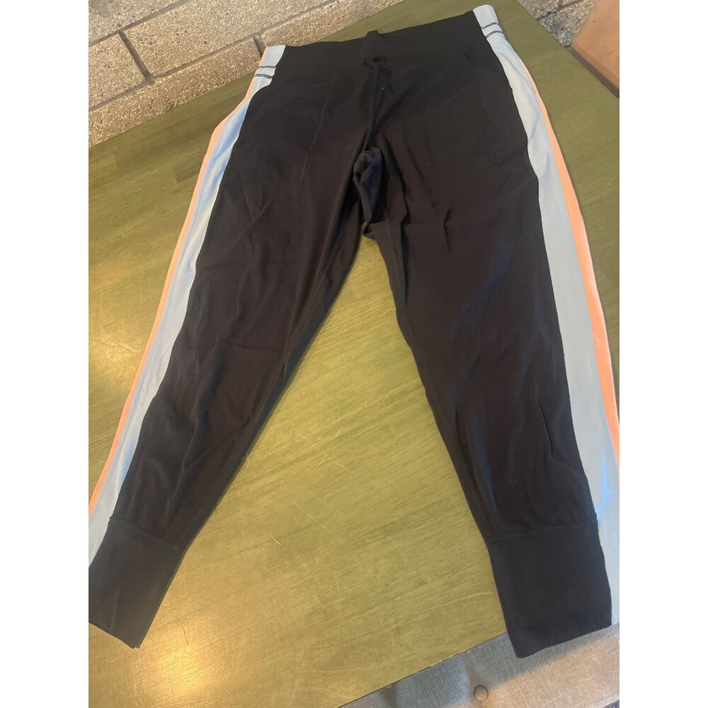 Athleta Black Ankle-Length Leggings With Orange & Gray Side Stripes Drawstring W - Picture 2 of 8